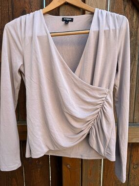 Express Wrap Top Long Sleeve Beige Career Work Office Dress size XS